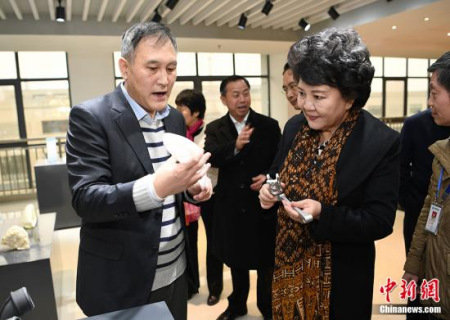 2017年1月24日，國務(wù)院僑務(wù)辦公室主任裘援平（圖右）來到長沙“僑夢苑”考察僑資企業(yè)，感受“僑商智造”。<a target='_blank' >中新社</a>記者 楊華峰 攝 