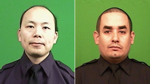 華人警員劉文健(左)和警員拉莫斯(Rafael Ramos)被一名憤怒的非裔美籍槍手槍殺。(BBC中文網(wǎng)援引Reuters)