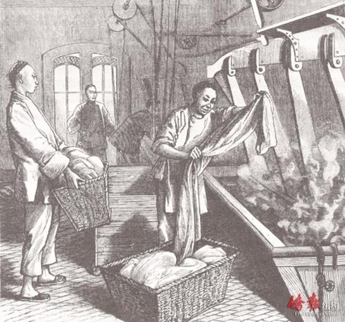 描繪1881年舊金山華人洗衣店的圖畫。(美國《僑報》資料圖)