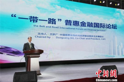 圖為中國普惠金融研究院理事會聯(lián)席主席兼院長貝多廣發(fā)言。　史靜靜 攝