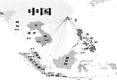 中國僑網(wǎng)福建民眾沿著海絲之路移民南洋分布圖(錄自《泉州僑批檔案——世界記憶遺產(chǎn)》)