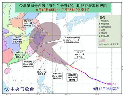 中國(guó)僑網(wǎng)圖1 臺(tái)風(fēng)“泰利”未來(lái)120小時(shí)路徑預(yù)報(bào)圖